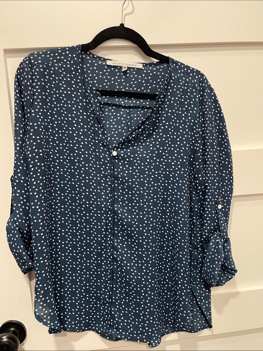 Collective Concepts Teal Polka Dot Roll-Tab Blouse